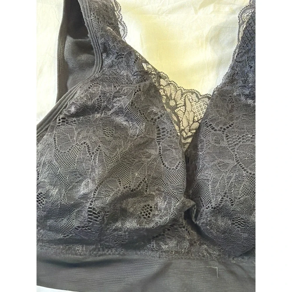 Breezies Black Lace Overlay Leisure Bra Bralette Style A378013‎ Size Large